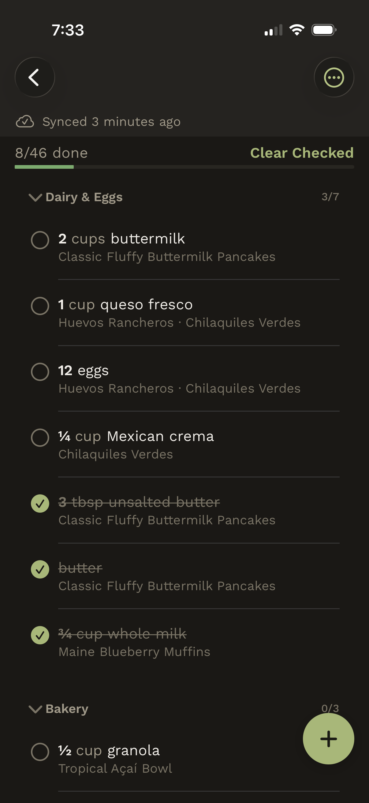 Shopping list grouped by aisle
