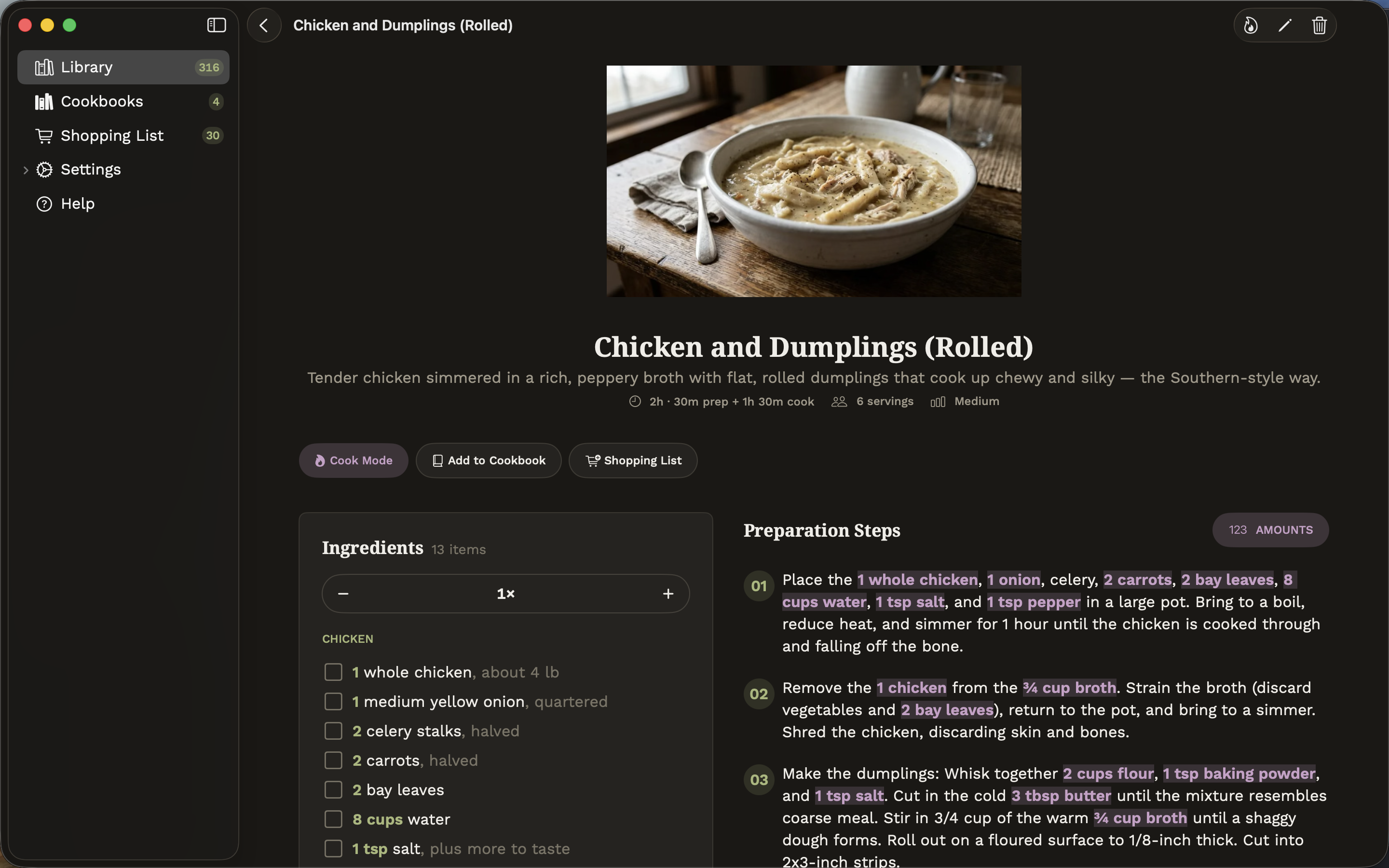 Mac showing parsed recipe detail